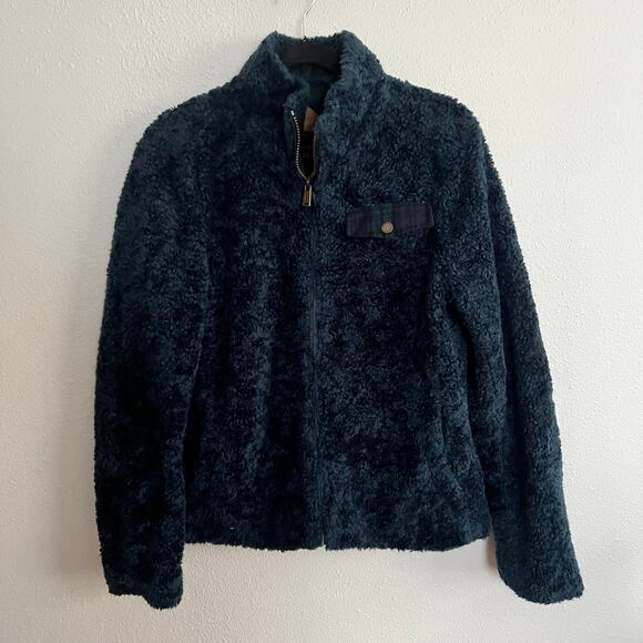 Pendleton Fuzzy Full Zip Coat Jacket Blue Plaid Fleece Long Sleeve Sz M Women's - Picture 1 of 5